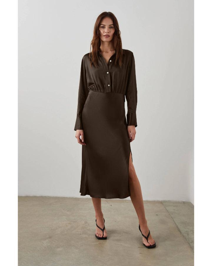 Rails - Kathleen Long Sleeve Satin Shirtdress