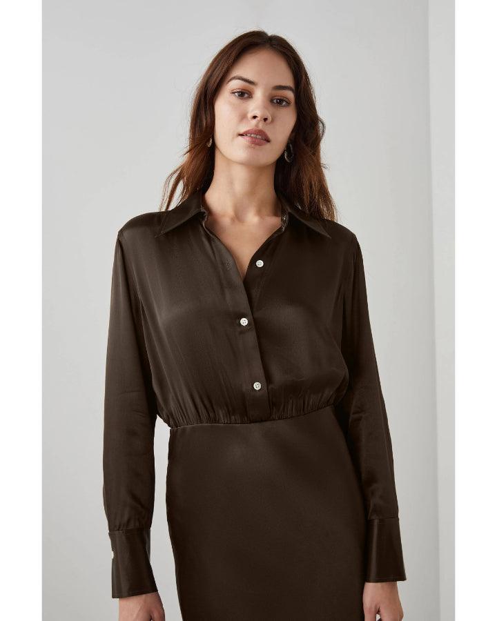 Rails - Kathleen Long Sleeve Satin Shirtdress