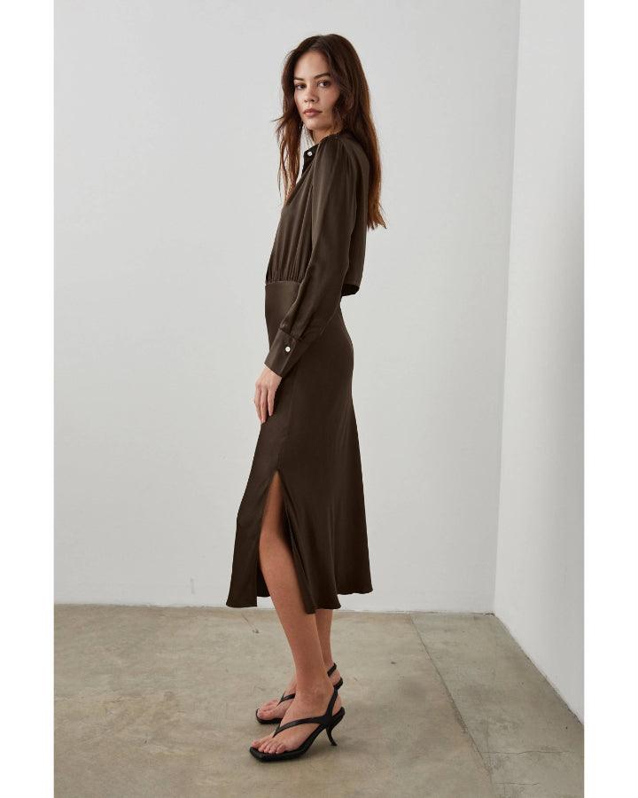 Rails - Kathleen Long Sleeve Satin Shirtdress
