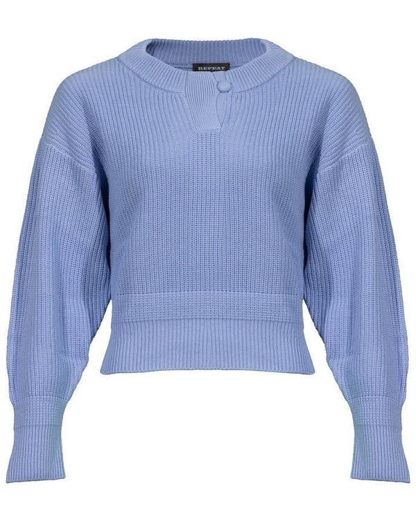 Repeat - Button Neck Rib Knit Pullover