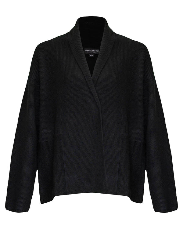 Repeat - Cashmere Rib Cardigan Black