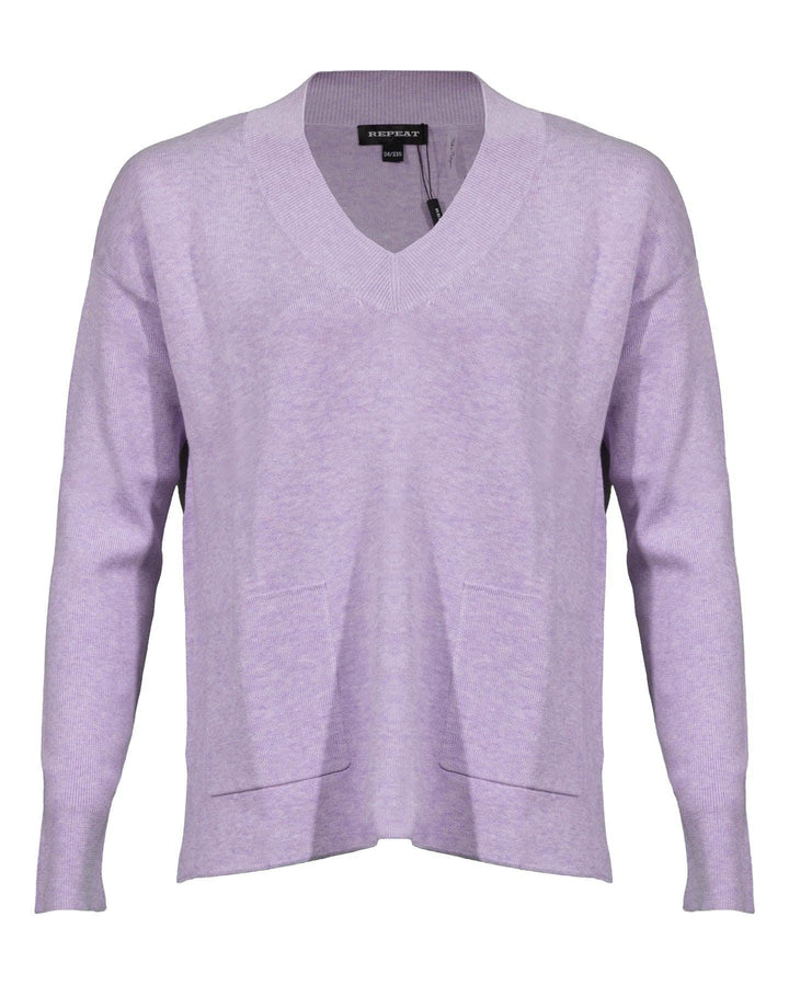 Repeat - Cotton Blend V-Neck Pullover Lilac