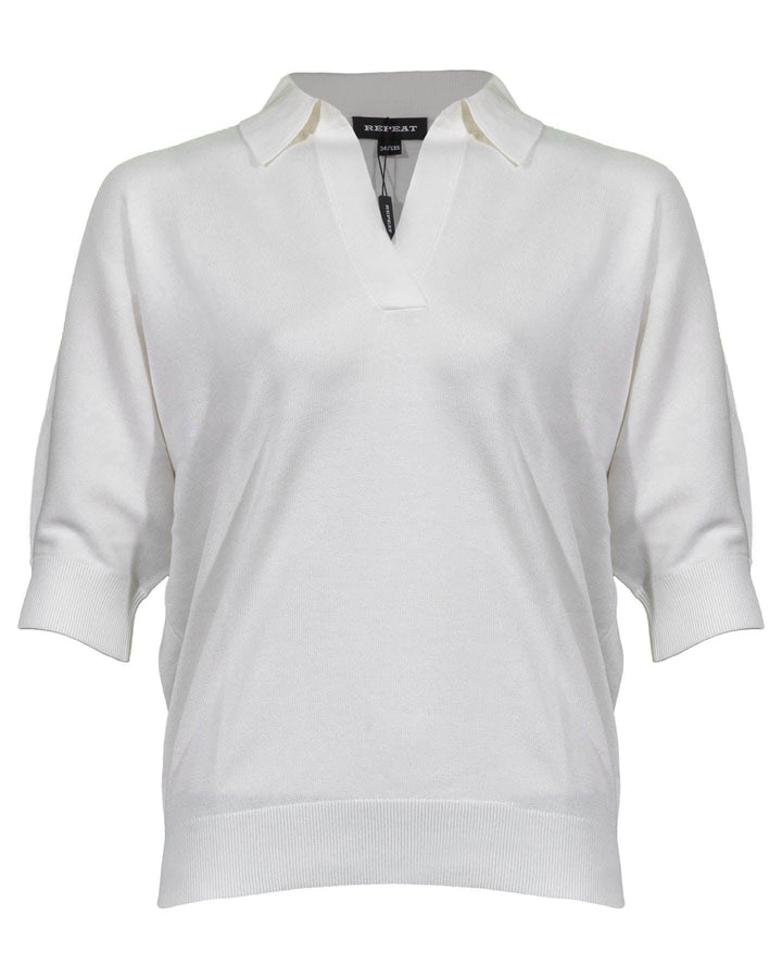 Repeat - Polo Knit Top White