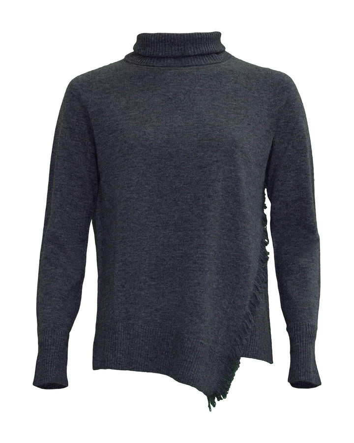 Repeat - Turtleneck Asymmetrical Fringe Hem Sweater