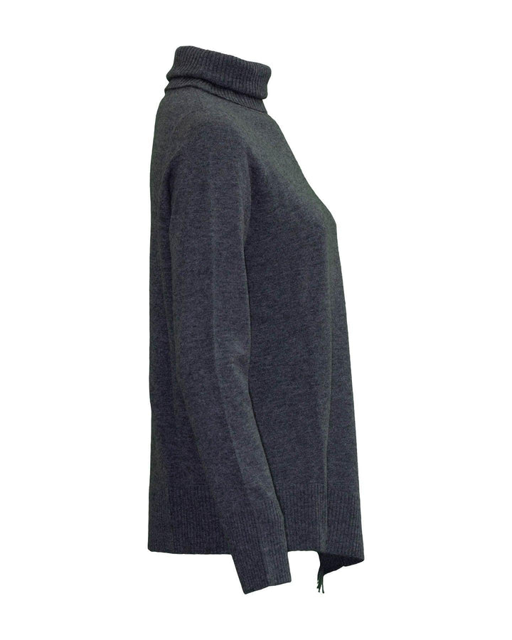 Repeat - Turtleneck Asymmetrical Fringe Hem Sweater