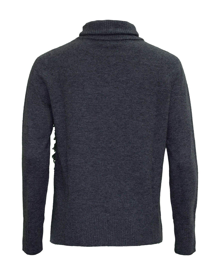 Repeat - Turtleneck Asymmetrical Fringe Hem Sweater