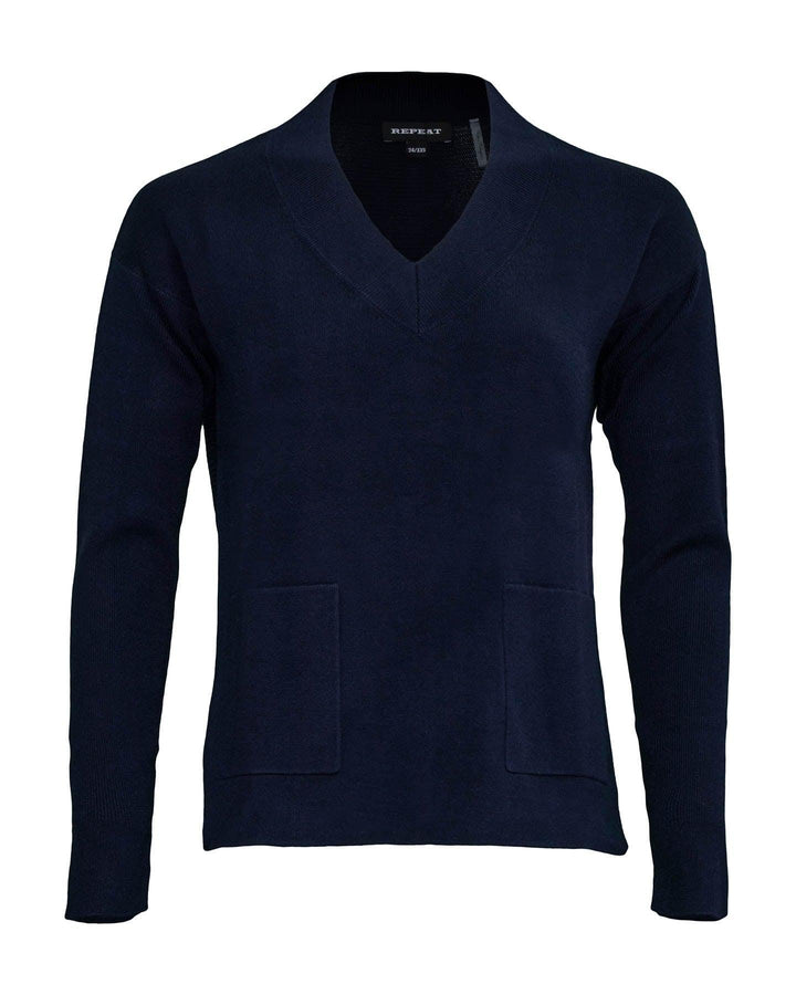 Repeat - V Neck Non Wool Knit Navy