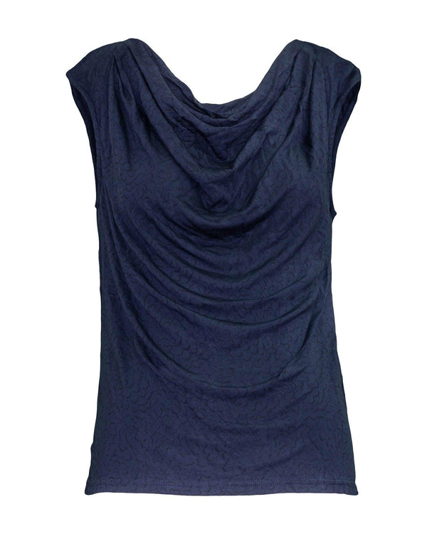 Rosemunde - Cap Sleeve Cowl Neck Tee Blue Whirlwhind