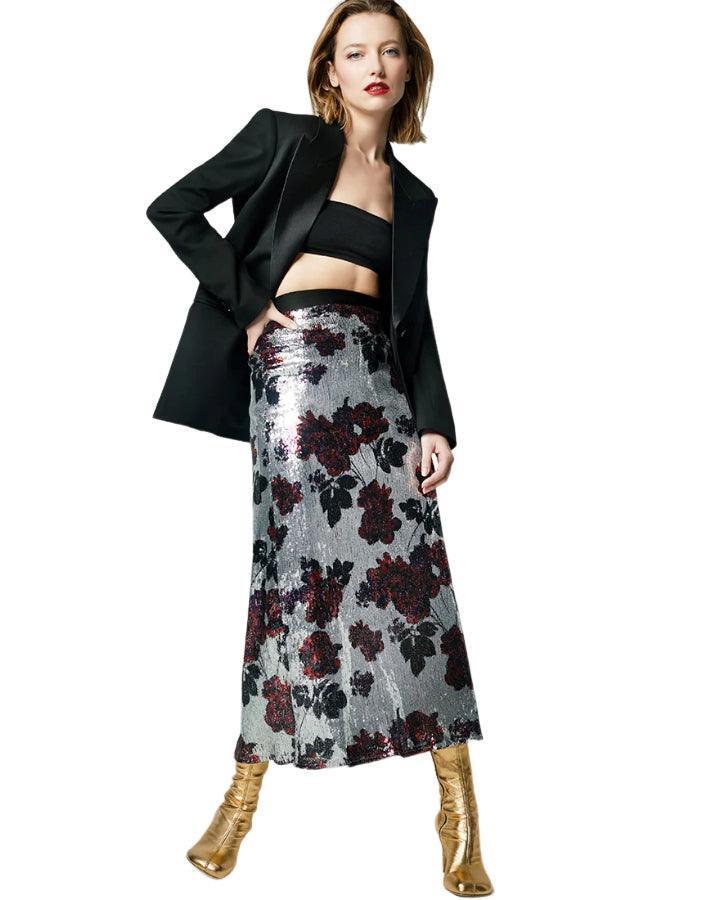 Smythe - Floral Sequin Midi Skirt