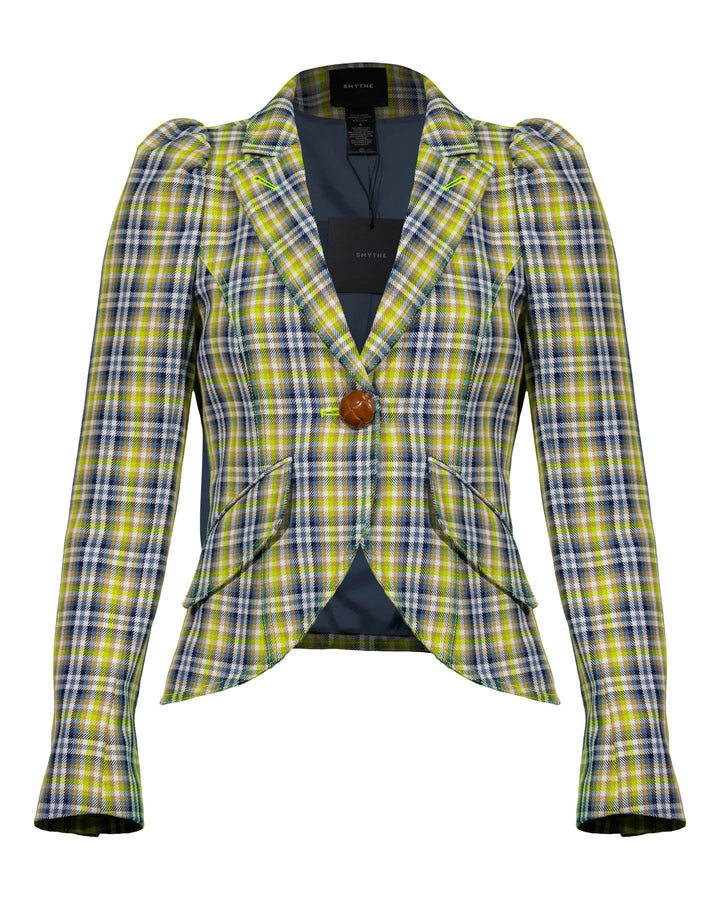 Smythe - Pouf Sleeve Lime Plaid Blazer