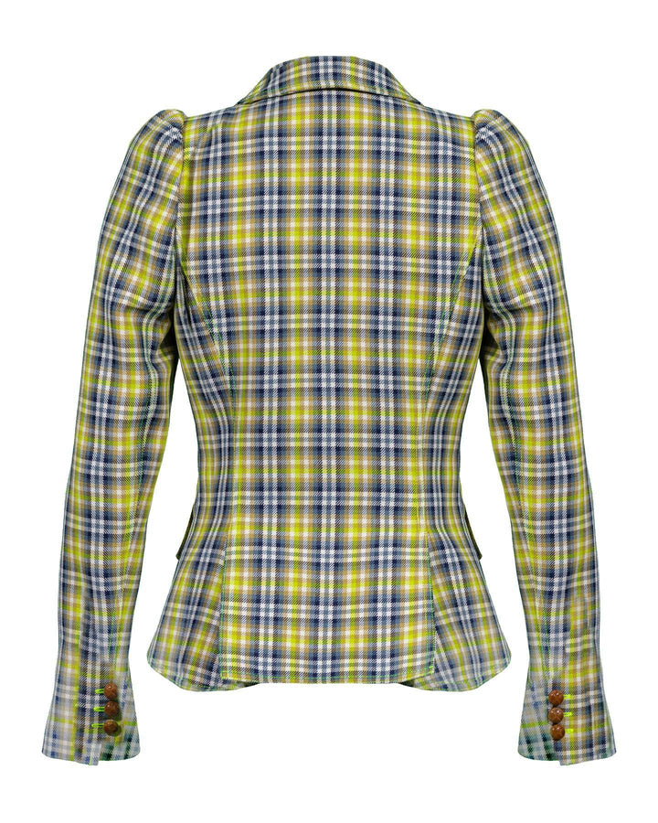 Smythe - Pouf Sleeve Lime Plaid Blazer