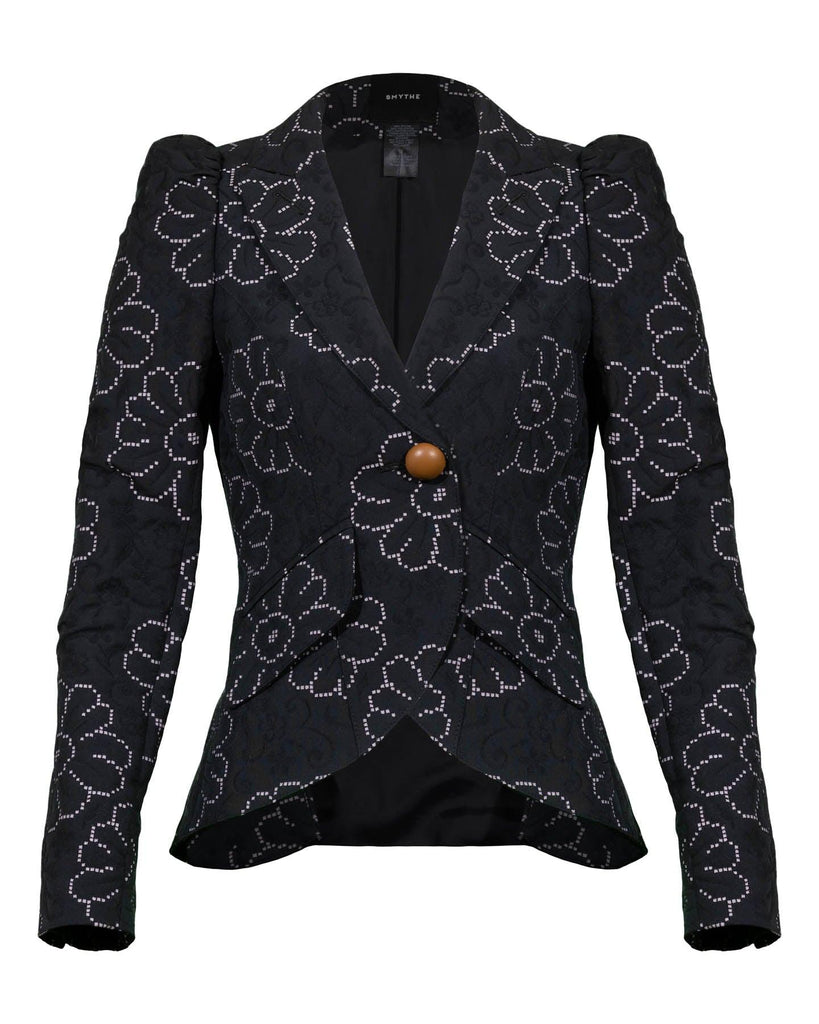 Smythe - Pouf Sleeve One Button Blazer Black Floral