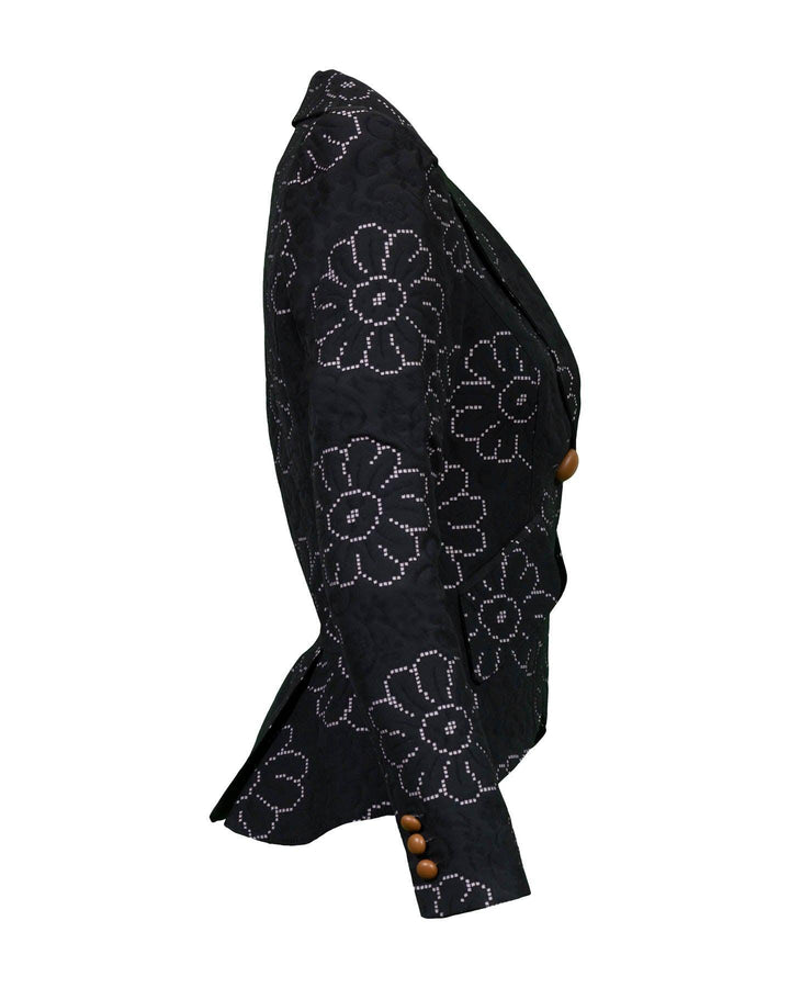 Smythe - Pouf Sleeve One Button Blazer Black Floral