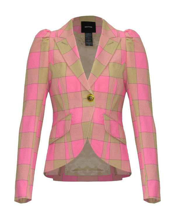 Smythe - Pouf Sleeve One Button Blazer Pink Check