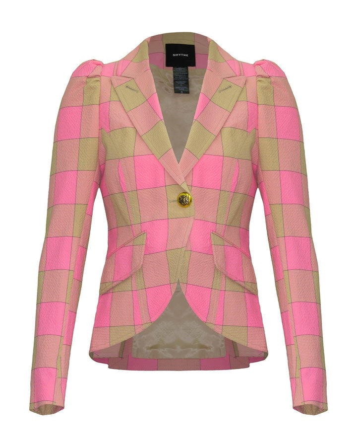 Smythe - Pouf Sleeve One Button Blazer Pink Check