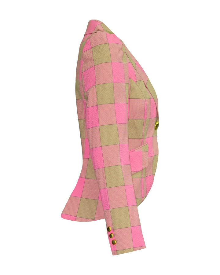 Smythe - Pouf Sleeve One Button Blazer Pink Check
