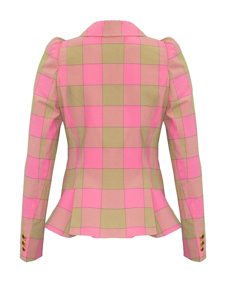 Smythe - Pouf Sleeve One Button Blazer Pink Check