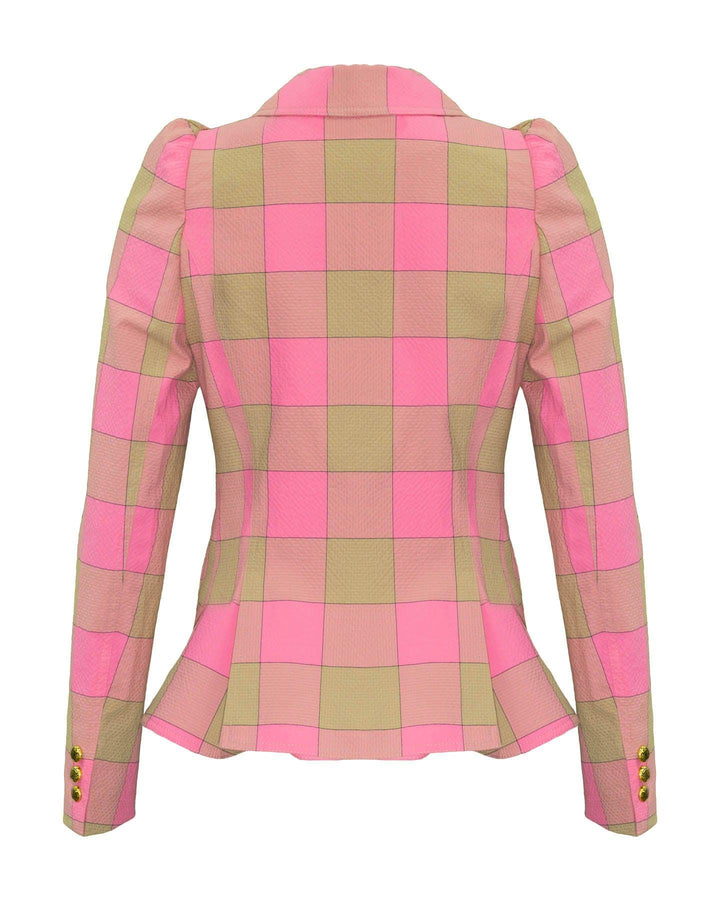 Smythe - Pouf Sleeve One Button Blazer Pink Check