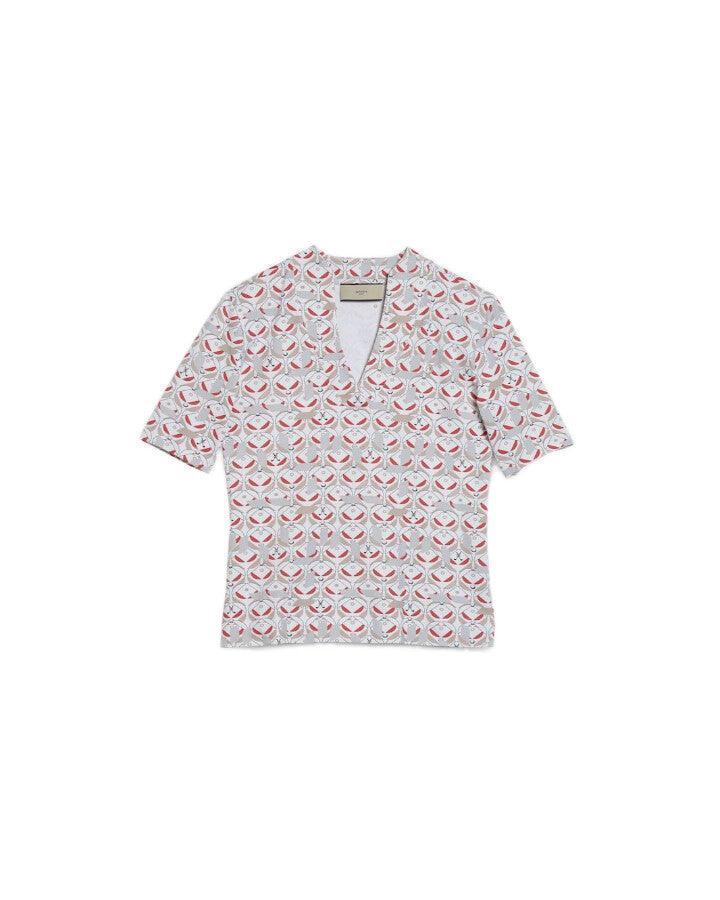 SPOON - Coral Geo Print Polo Shirt