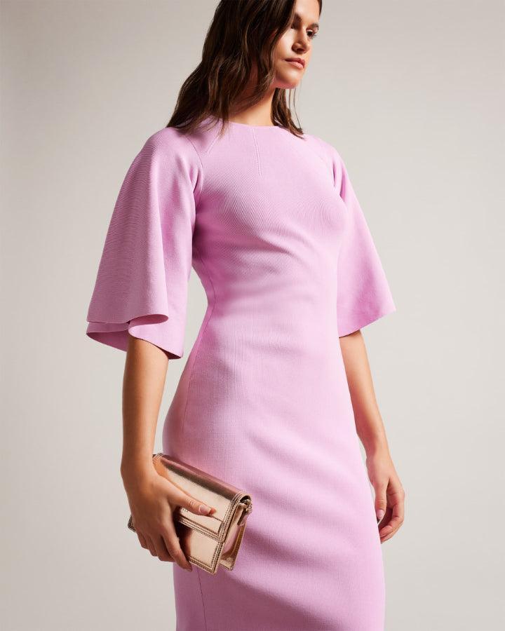 lounia fluted sleeve knitted bodycon midi dress Ted Baker London Lounia Fluted-Sleeved Bodycon Stretch-Knit Midi Dress In  White - 80% Off
