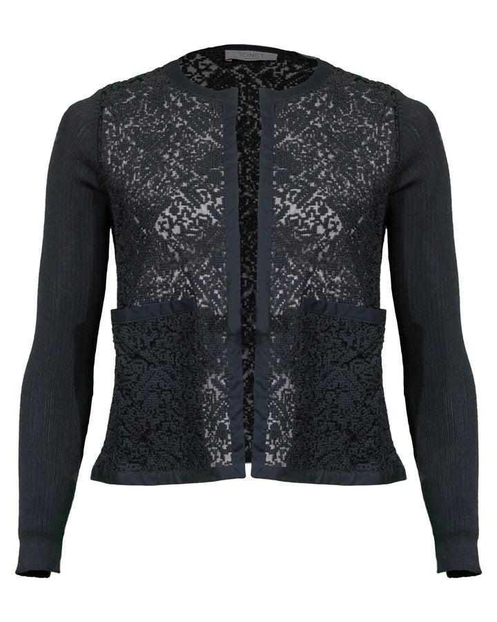 Tonet - Embroidered Sheer Knit Cardigan