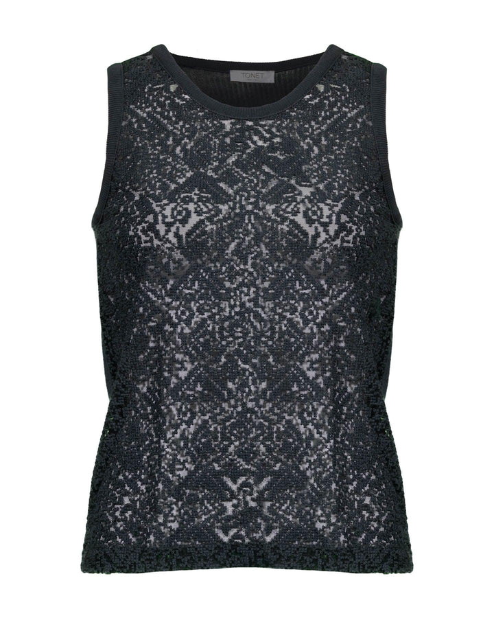 Tonet - Embroidered Sheer Knit Tank Top