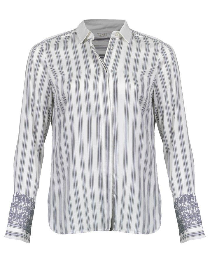 Tonet - Striped Shirt Lace Cuff