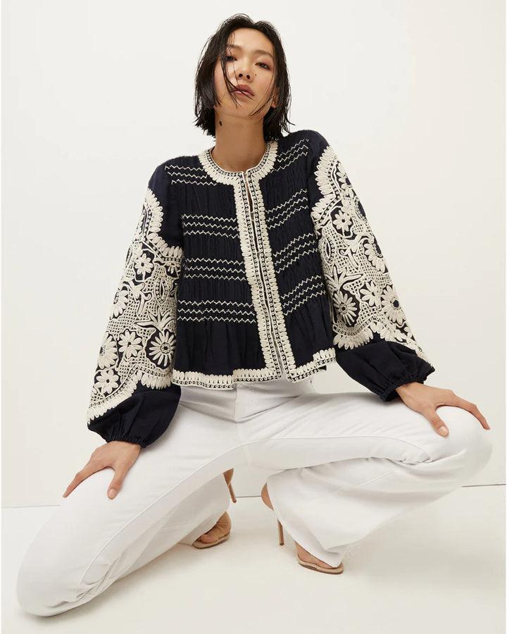 Veronica Beard - Dorian Embroidered Linen Jacket