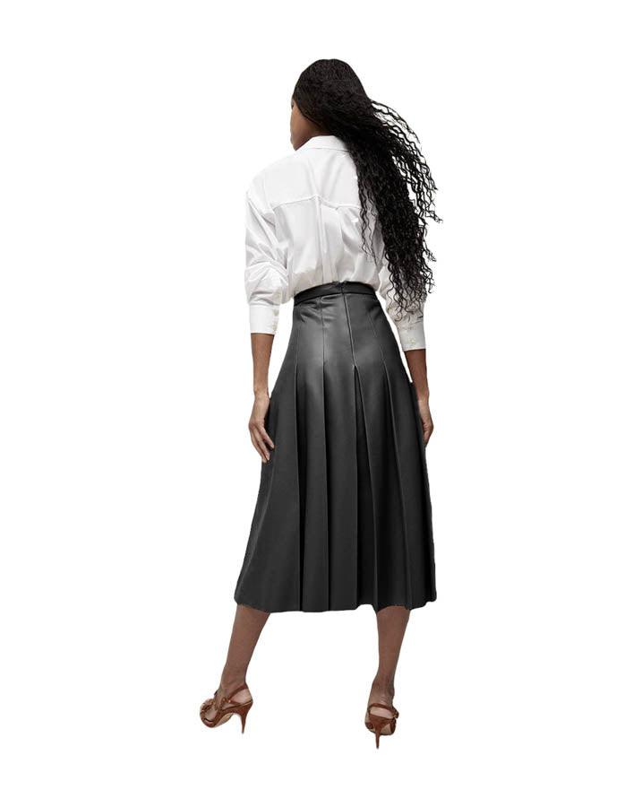 Veronica Beard - Herson Vegan Leather Pleated Midi Skirt